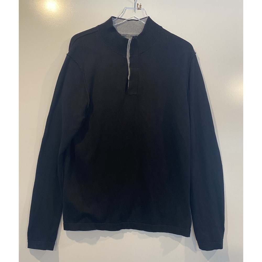 Grayson & Dunn Mens Large Black 100% Cotton Mock Neck Button Sweater RN 75343